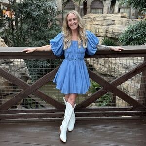 Chic Blue Puff Sleeve Mini Dress